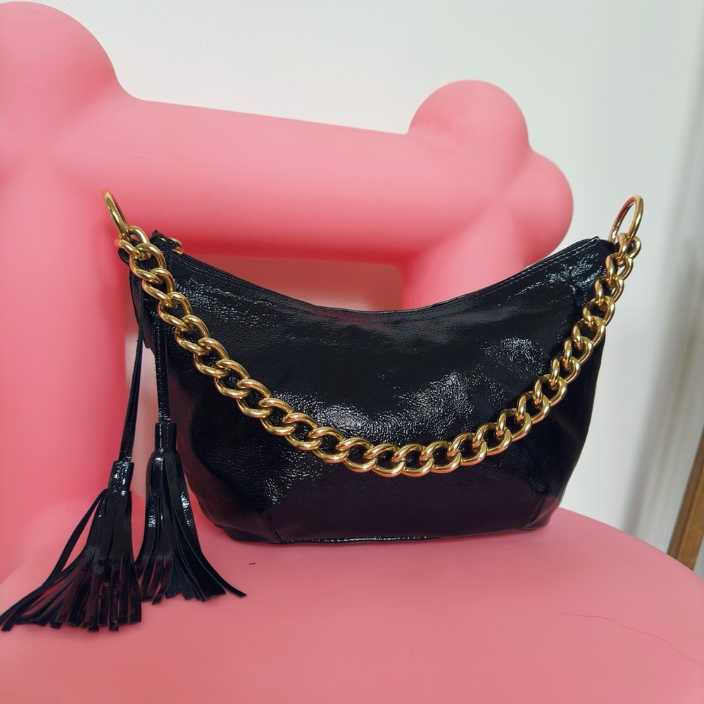 Maurizio Taiuti Genuine Leather Made In Italy Gold Chain & Tassle Luxury Handbag